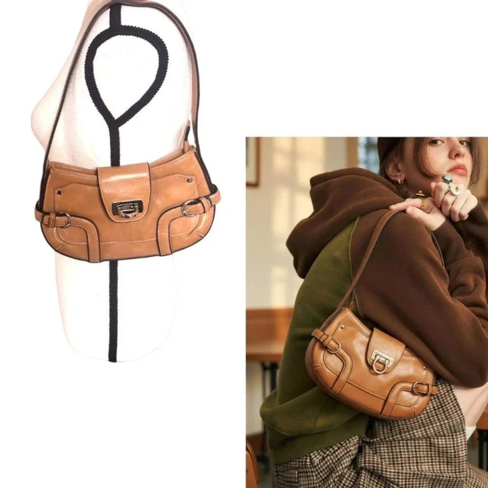 Y2K VINTAGE INSANE MINI TAN‎ BUCKLE APT.9 PURSE HANDBAG EUC